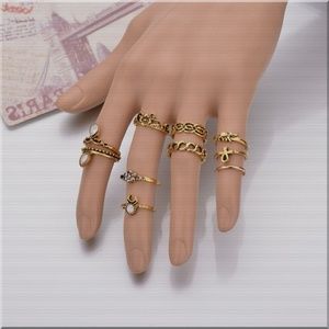 10 Pcs Women Opal Crystal Moon Alloy Stack Rings